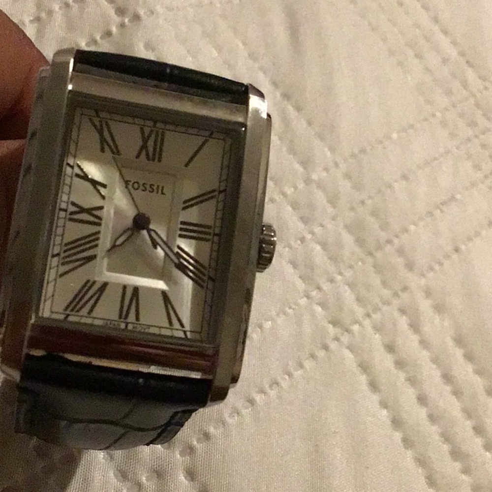 Fossil Silver-Tone Rectangular Watch with Black L… - image 3